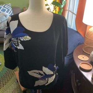 INC Petite Large Sequined Floral Sweater
